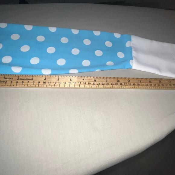 VINTAGE ANNE KLIEN POLKA DOT BLOUSE WITH SLIT CUFF SIREN BLUE/NYC WHITE SIZE XS - Picture 8 of 13